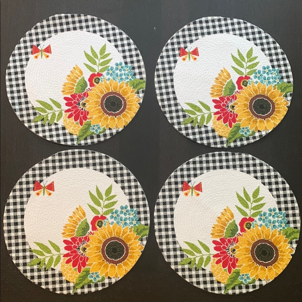 Set of 4 Floral Sunflower and Butterfly Fabric Placemats